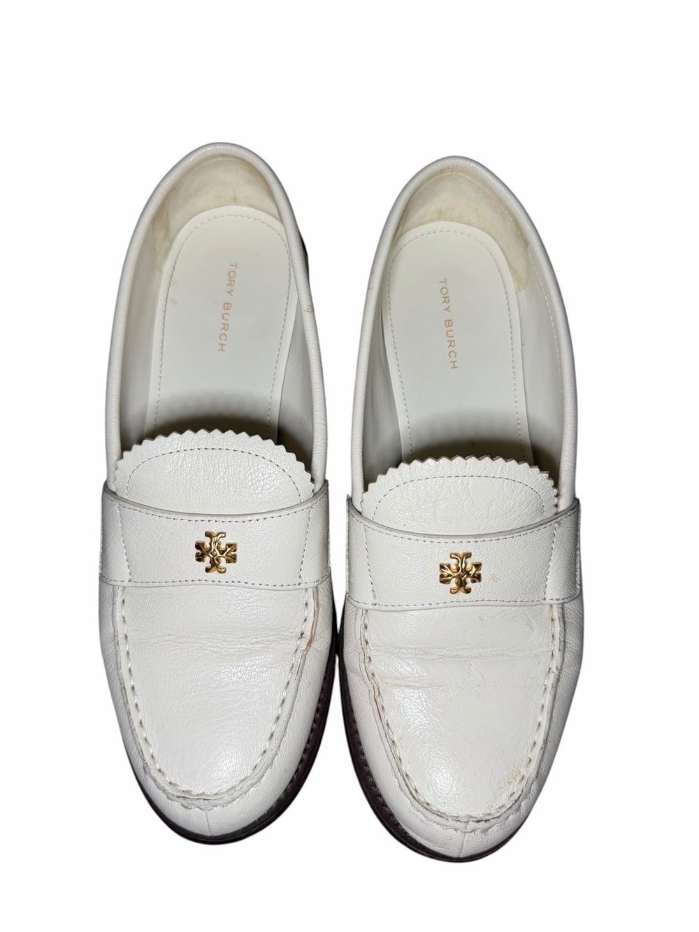 Tory Burch Classic Scalloped Leather Loafers New Ivory Size 8 - Picture 2 of 8